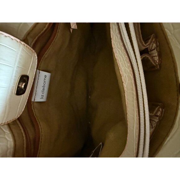 Liz Claiborne Cream Faux Crocodile Embossed Shoulder Tote Bag  Long Straps - Picture 7 of 12